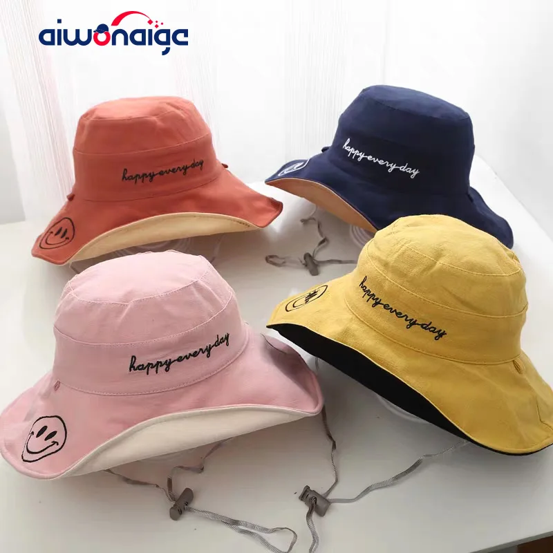 Панама женская с вышивкой улыбка регулируемая шляпа от солнца широкими полями