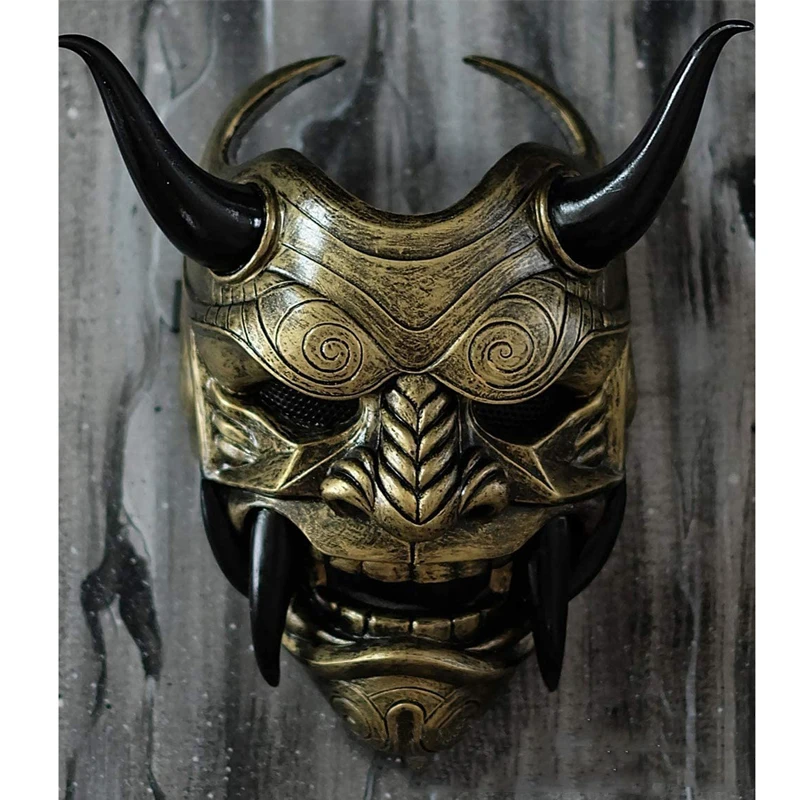 Страшная маска самурая в японском стиле красная латексные клыки гримаса