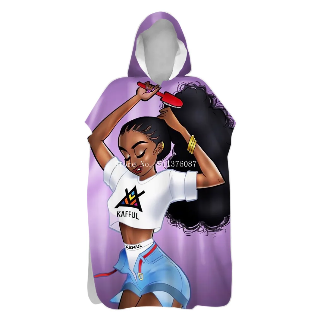 Пляжное полотенце с капюшоном и 3D-принтом в африканском стиле для девочек - Фото №1