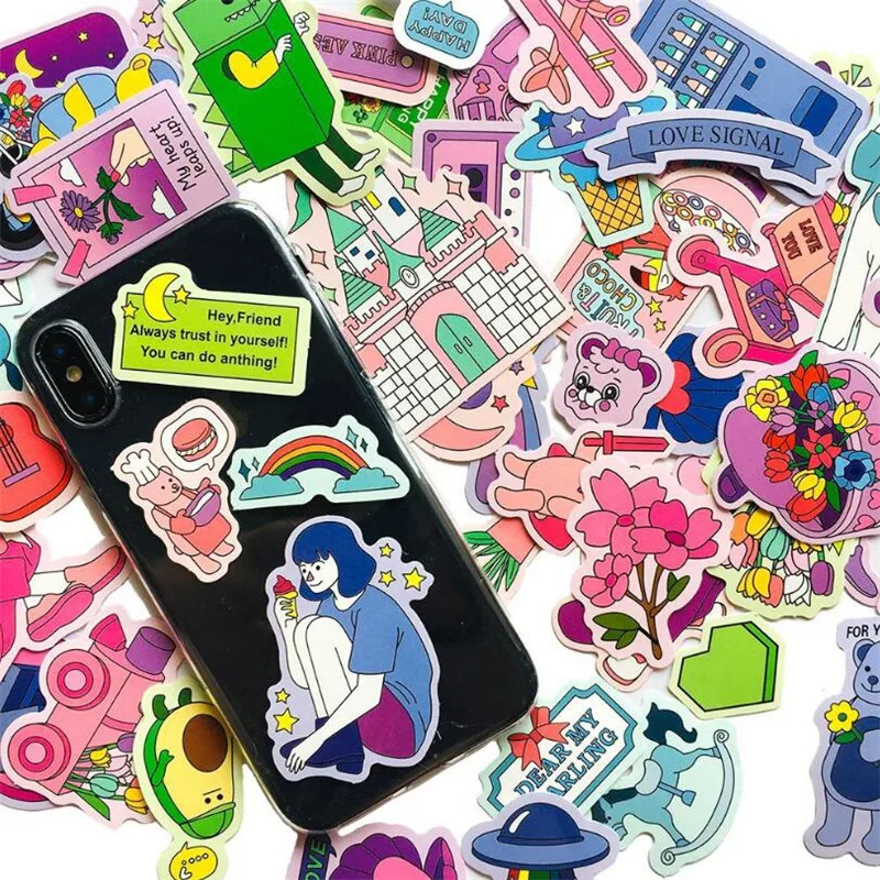 

10/30/50PCS small fresh art color cartoon waterproof diary travel luggage helmet sticker graffiti decoration wholesale