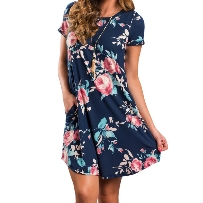 Женское платье с цветочным принтом Boho летнее пляжное до середины икры размера