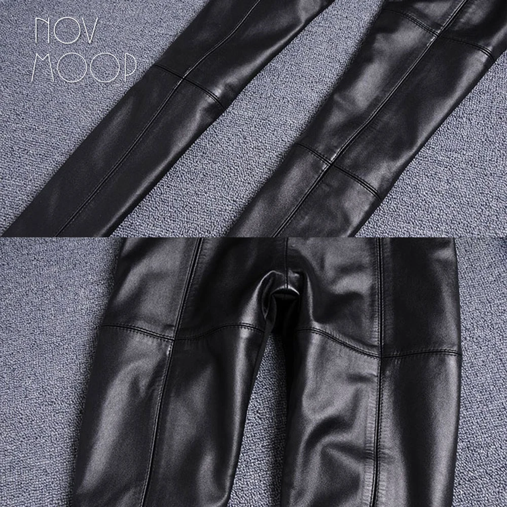 Черные брюки из натуральной кожи 100% карандаш шкуры ягненка Стрейчевые женские