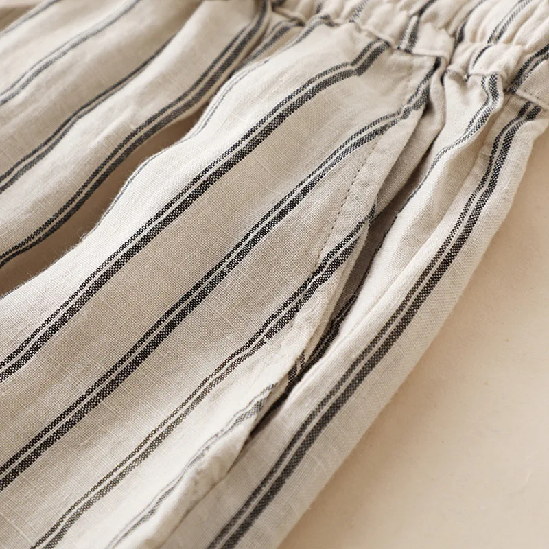 Shuchan Summer  Striped  Linen  Wide Leg Pants Summer Broadcloth  Trousers Women 2021 Streetwear Women Loose Pants