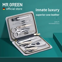 mr green innate luxury manicure set surgical grade scissors stainless nail clipper kit full grain cow leather package pedicure