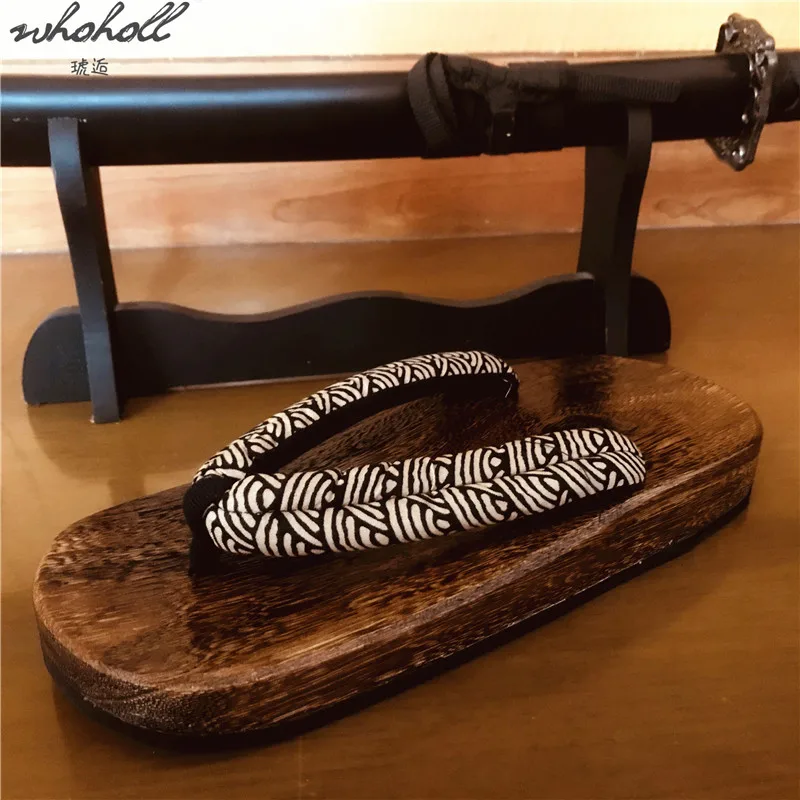 WHOHOLL Geta Summer Man Women‘s Slipper Large Japanese Wood Flip-flops Indoor Flat Non-slip Clogs Slippers Plus Size 47 48 |