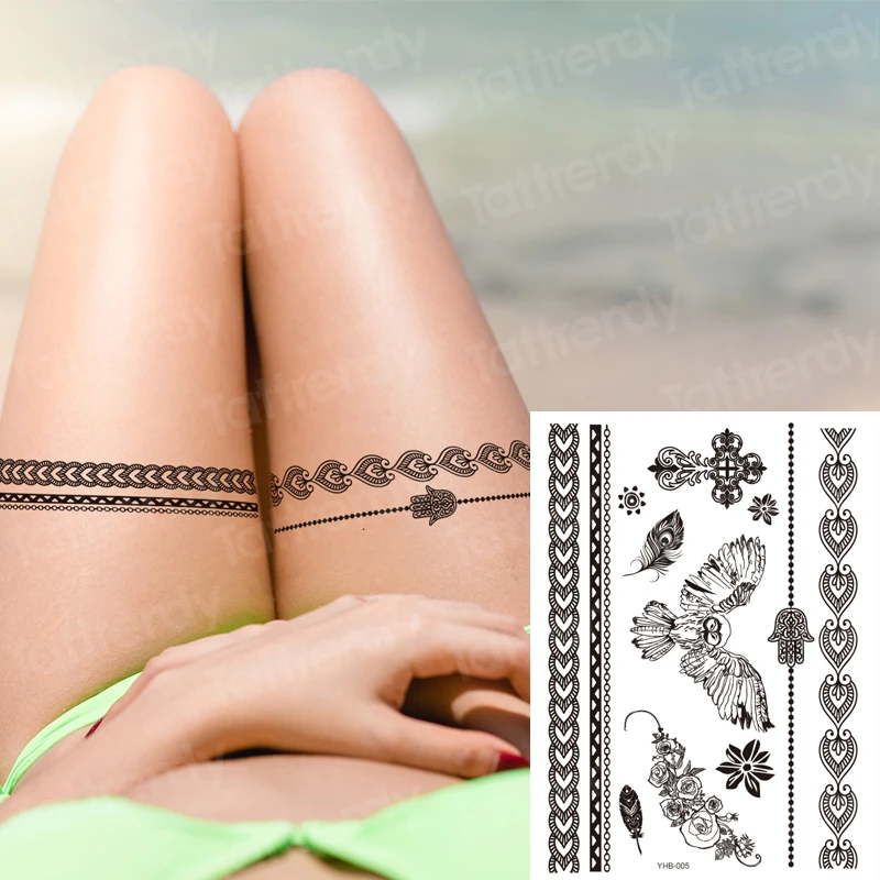 Сексуальные татуировки для женщин временная татуировка чулки ног черная хна