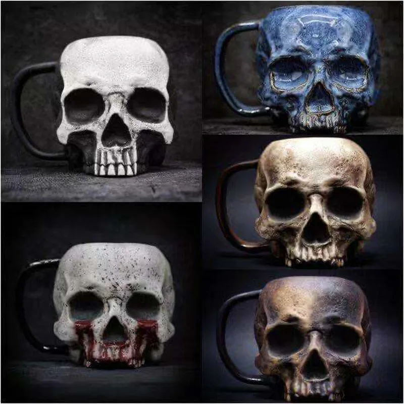 2021 New Resin Skull Cup Beer Mug Simulation Drinking Halloween Bar Drinkware Gift Coffee Gothic Home Decor | Дом и сад