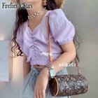 Летняя блузка для девочек, короткая рубашка, детский укороченный топ, Детская уличная одежда, модная плиссированная рубашка с V-образным вырезом и рюшами от 3 до 8 лет