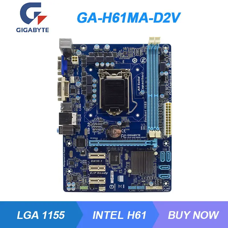 

GA-H61MA-D2V для GIGABYTE LGA 1155 Intel H61 материнская плата для настольного ПК DDR3 16 ГБ Core i7 i5 i3 процессоры DVI SATA2 8 × USB2.0 PCI-E 3,0