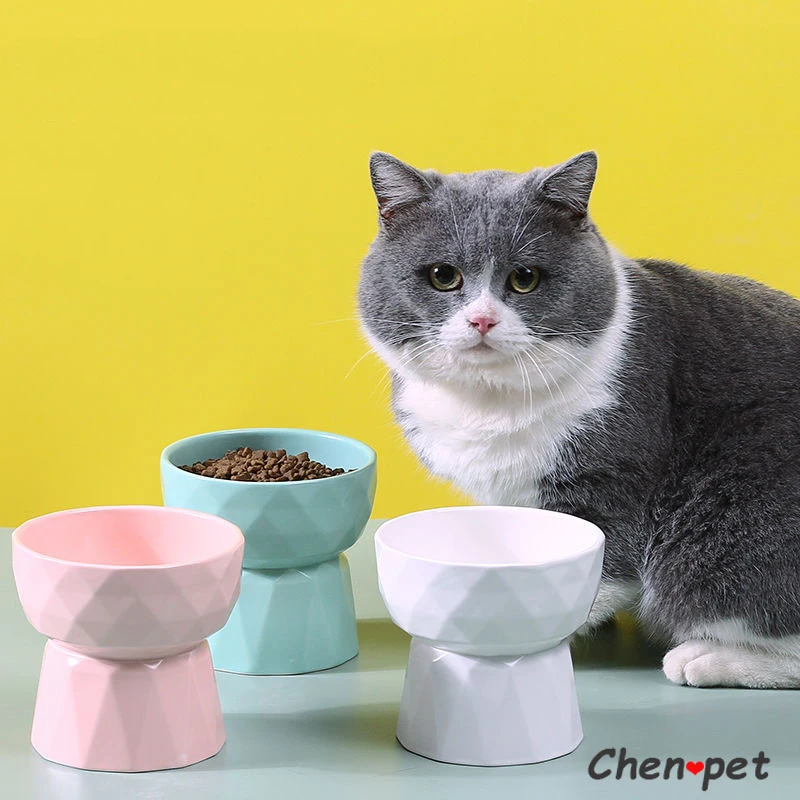 

Nordic Makaron Color Diamond Shape Pet Food Bowl Pink Ceramics Raised Cat Food Bowls Small Dog Food Feeder Pet Supplies