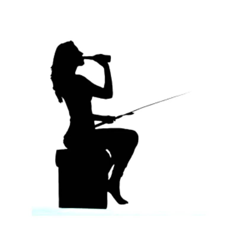 

10.5cm*14cm Funny Fishing Girl PVC Car Decal Black Silver Car Styling