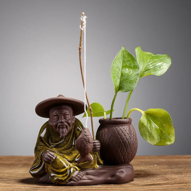 

1PCS Ceramic Tea pet decoration Boutique Tea table tea Figurine Ornaments flower pot Purple Ceramic Crafts Tea Accessories