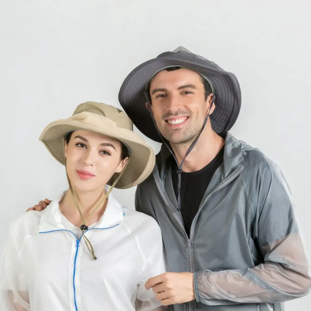 

Summer Outdoor Women Men Anti Bug Bee Mosquito Hat Net Yarn Sun Protection Bucket Cap Big Eaves Fisherman Hat