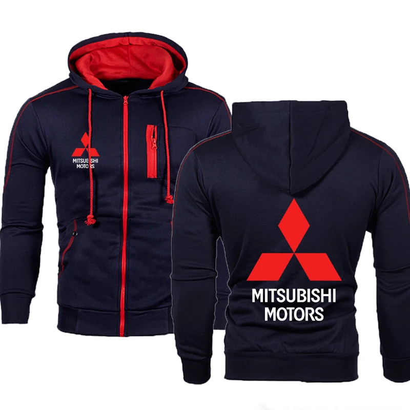 

New Fashion Mitsubishi Car Logo Sweatshirt Hoodies Men Spring Autumn Cotton Zipper Jacket HipHop Harajuku Male Clothing