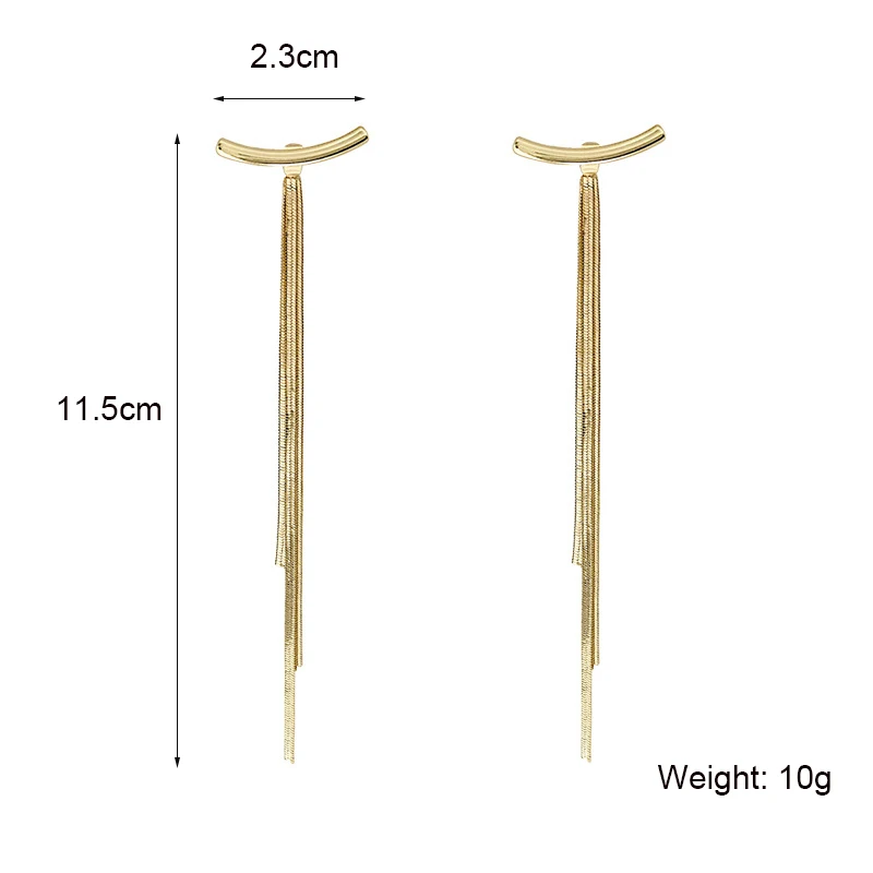 

Vintage Gold Color Bar Long Thread Tassel Drop Earrings for Women Glossy Arc Geometric Korean Fashion Jewelry Drop shipping 2021