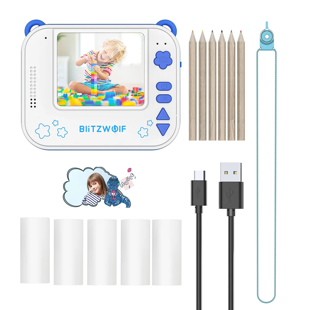 

BlitzWolf BW-DP1 Photo Printer Children's Camera Video 58mm Thermal Instant Print Kids Camera Birthday Christmas Gifts for Boys