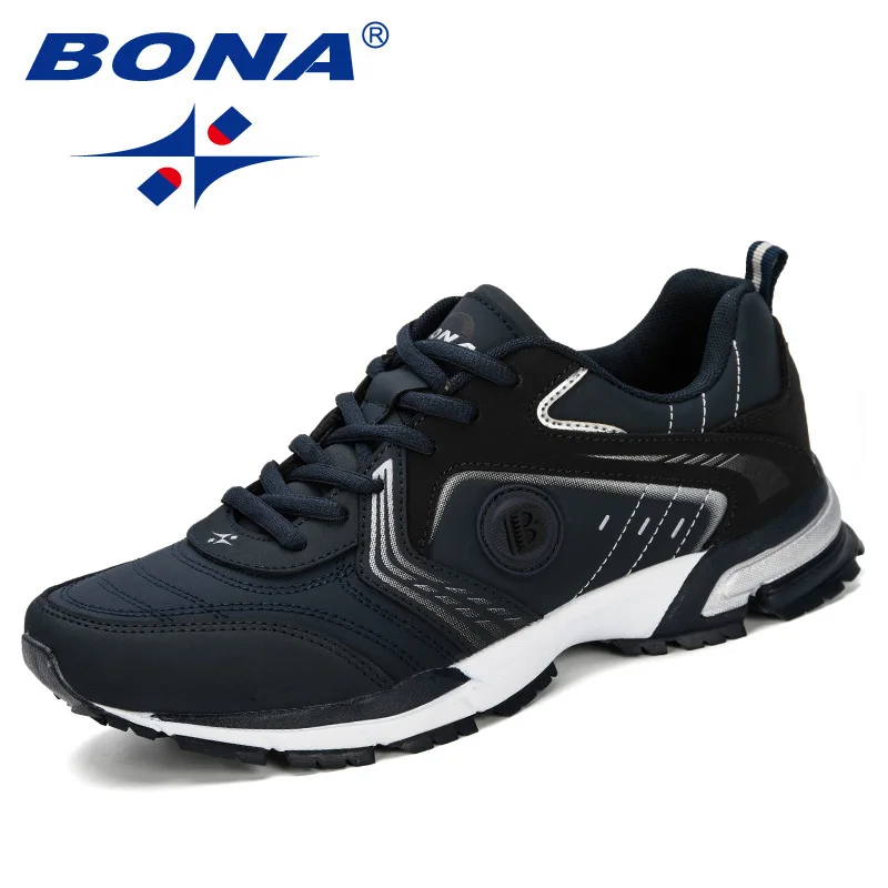 Deep blue gray BONA спортивная обувь для мужчин светильник дышащие кроссовки хорошие пробежки спортивные кроссовки темно-синие Zapatillas Спортивная обувь беговые кроссовки - Color: Deep blue gray