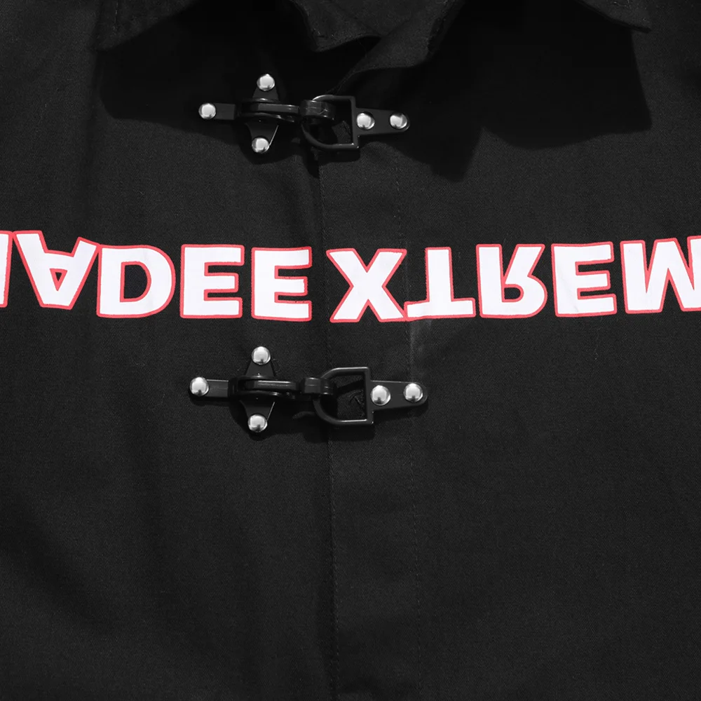 

JING ZHE Spring Shirts Men Hook Button Design Letter Print Cargo Shirt High Street Harajuku Fashion Streetwear Casual Solid Tops