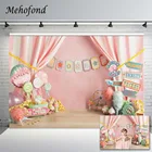 Фотофон Mehofond с изображением девушки на 1-й день рождения, Розовая Занавеска, мороженое, конфеты, ребенок, портрет, фотография, студийный Фотофон