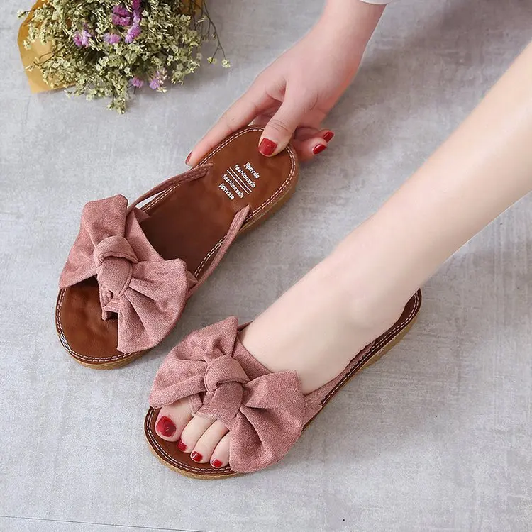 

Slippers Women Summer Beach Bow Summer Sandals beach Slipper Outdoor Linen Flip-flops Female Fashion women Shoes 2019