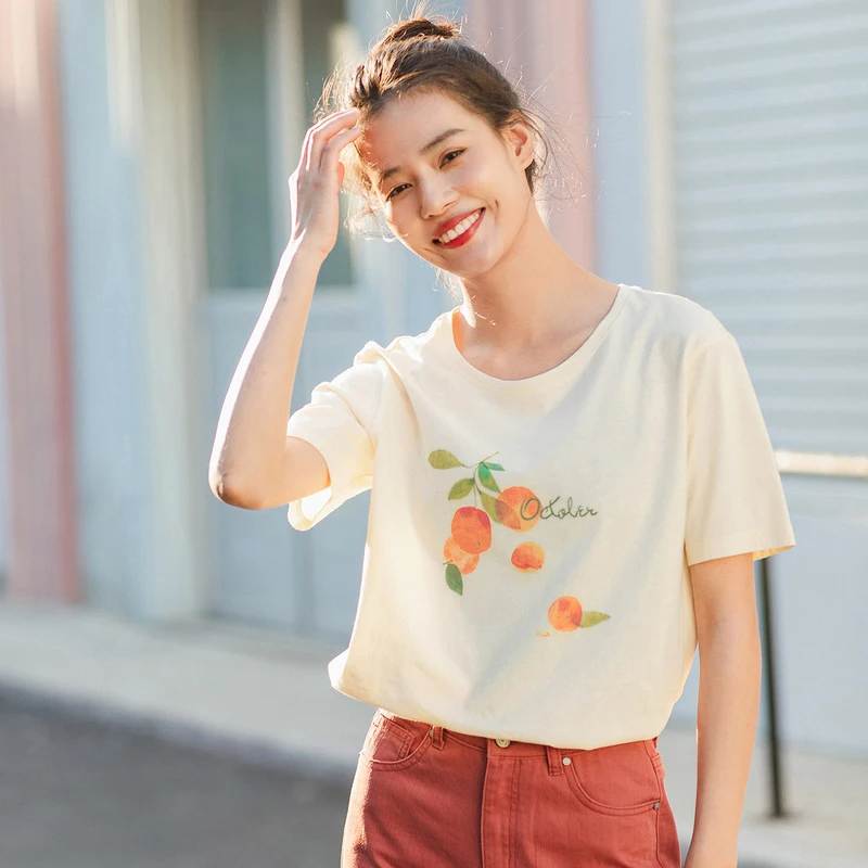 INMAN/Летняя футболка с короткими рукавами из чистого и свежего хлопка принтом