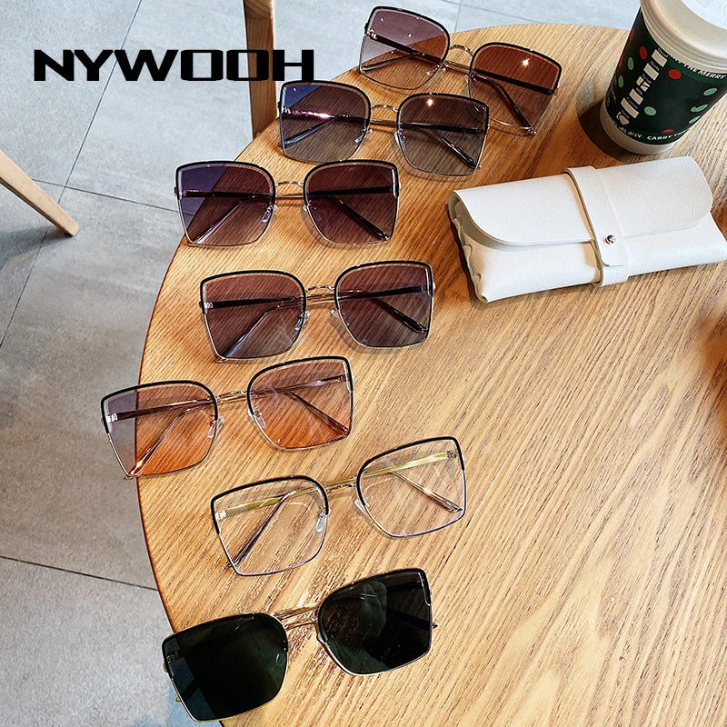 

NYWOOH Gradient Oversized Sunglasses for Women Men Brand Designer Big Square Driving Sun Glasses Retro Half Frame Eyewear UV400