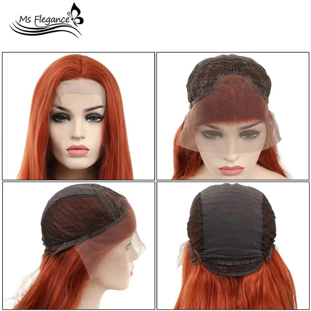 Красный синтетический парик MS FLEGANCE на сетке спереди с естественной линией волос