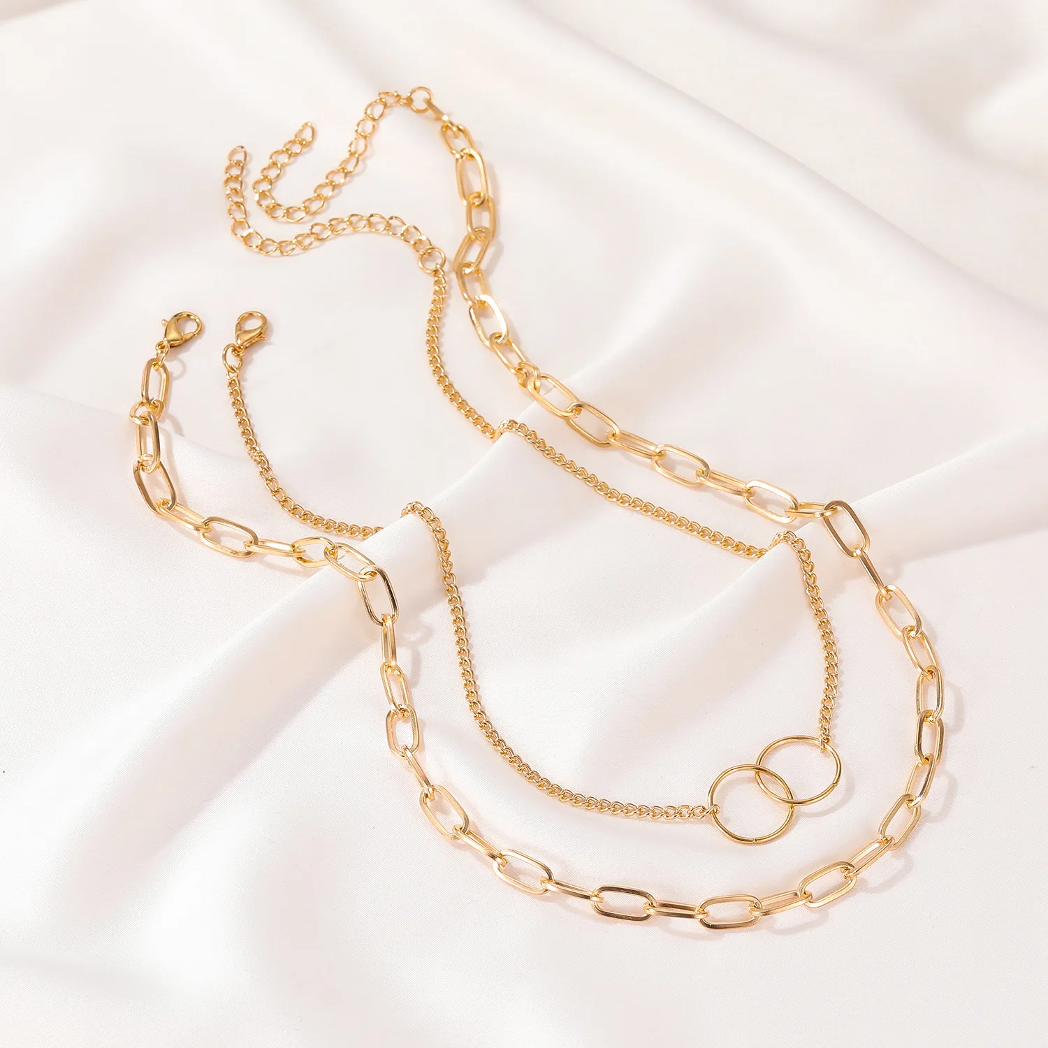 

2021 New European And American Retro Double Circle Temperament Necklace Korean Version Of Simple Clavicle Chain