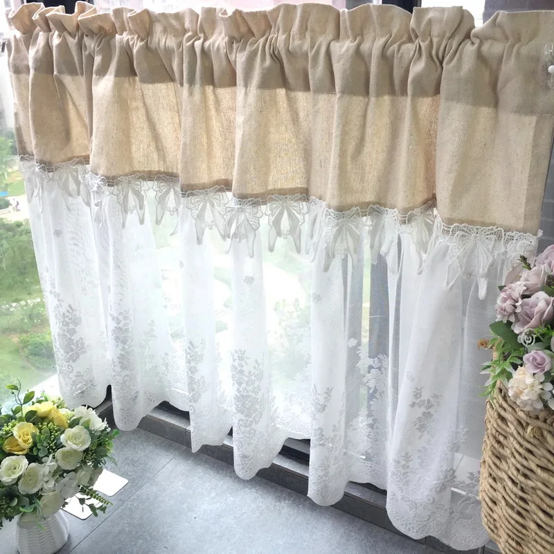 

Linen Short Curtain Splice White Butterfly Sheer Curtain For Kitchen Living Room Bedroom Decorative Tulle Curtain Window Drapes