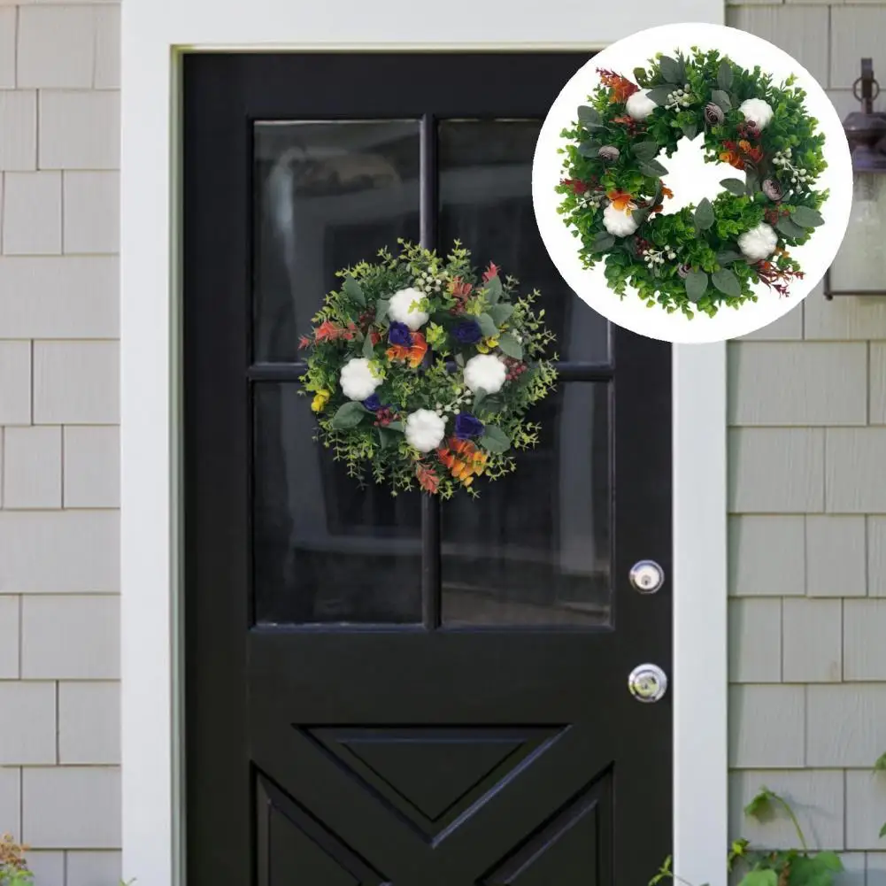 

Круглая красивая декоративная Тыква с листьями, Осенний подвесной венок, пластиковый подвесной венок, многоразовый, на День Благодарения