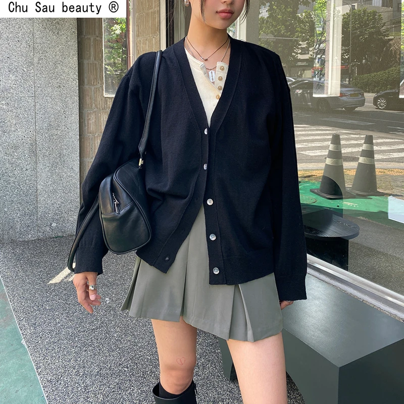 

Женский однобортный Кардиган с V-образным вырезом и длинным рукавом