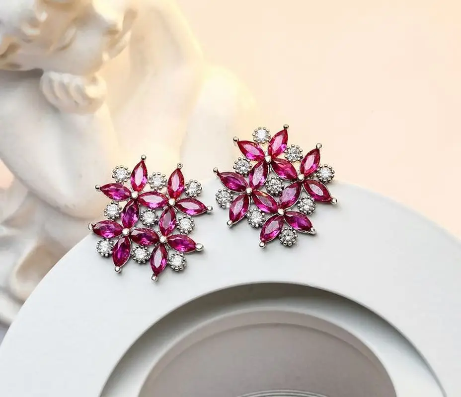 Корейский Стиль прикольного персика Блоссом Стад 925 серебряные серьги Цветочные