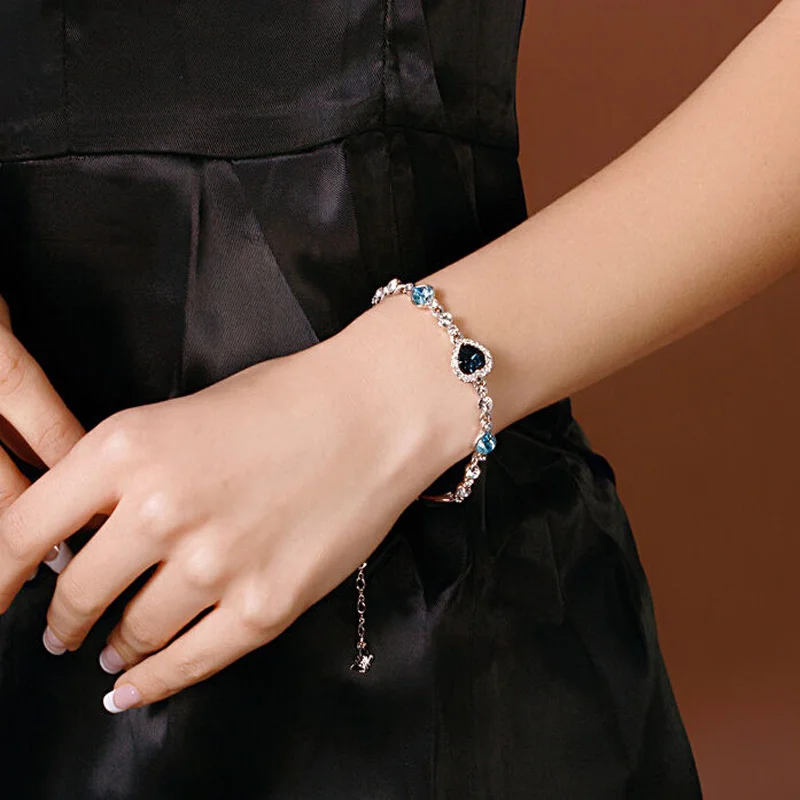 Элегантный женский браслет с голубыми кристаллами в форме сердца океана стразы
