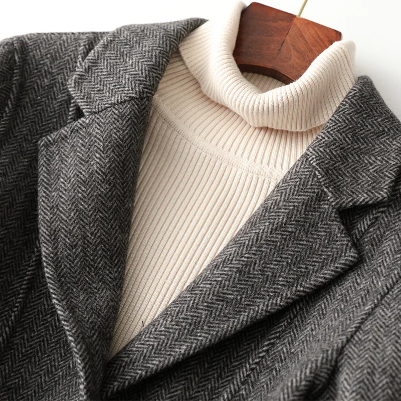 Женский шерстяной твидовый двусторонний приталенный осенне-зимний короткий