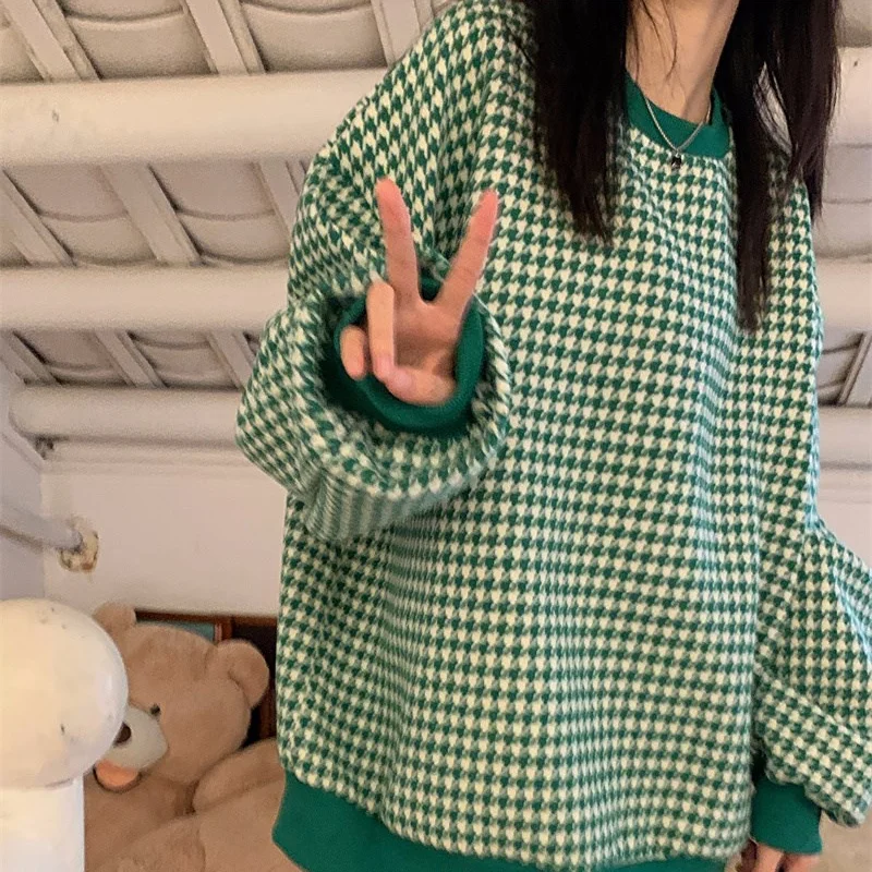 Женские клетчатые толстовки Woherb пуловеры осенняя кавайная одежда шикарная