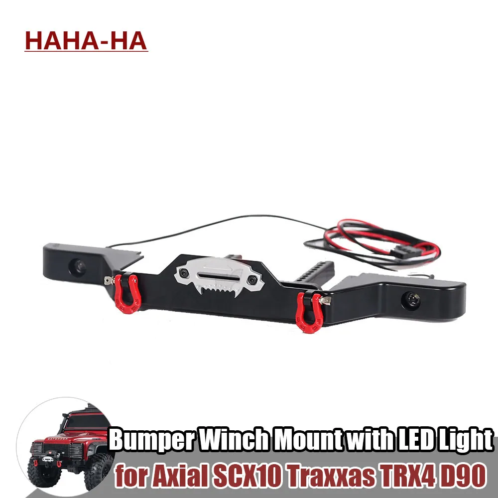 RC Car Metal Front Bumper Winch Mount with LED Light for 1/10 RC Crawler Axial SCX10  Traxxas TRX4 D90 Upgrade Part