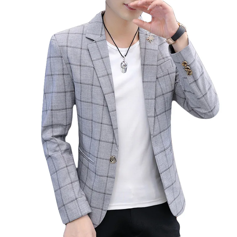 2020 осенний мужской повседневный клетчатый костюм Молодежный модный красивый