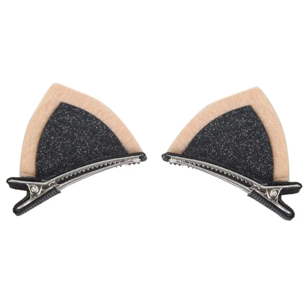 2pcs/Set Cute Hair Clips For Girls Glitter Rainbow Felt Fabric Flowers Hairpins Cat Ears Bunny Barrettes Kids Accessories | Красота и