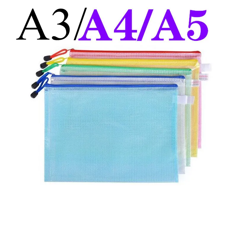 Mesh Zipper Pocket Folders A4 A5 A3 Waterproof Pvc Document Bag for Pouch Filing Stationery Organizer Office Metting Supplies