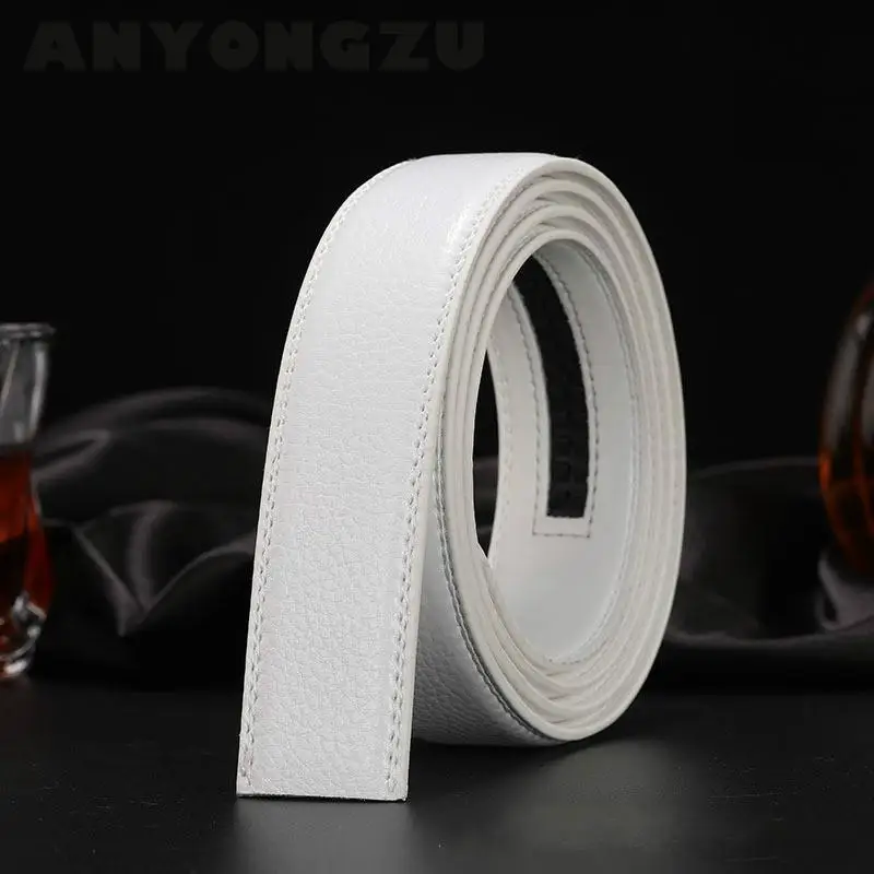 No buckle auto belt  business belt White Double sided  Two layer Cow 115 120 125 130CM Pair with white pants Luxury