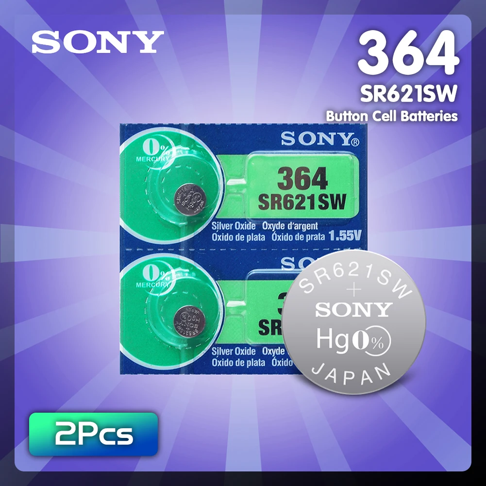 

2pcs New Sony 100% 1.55V 364 SR621SW V364 SR60 SR621 AG1 Watch Battery Button Coin Cell Batteries MADE IN JAPAN
