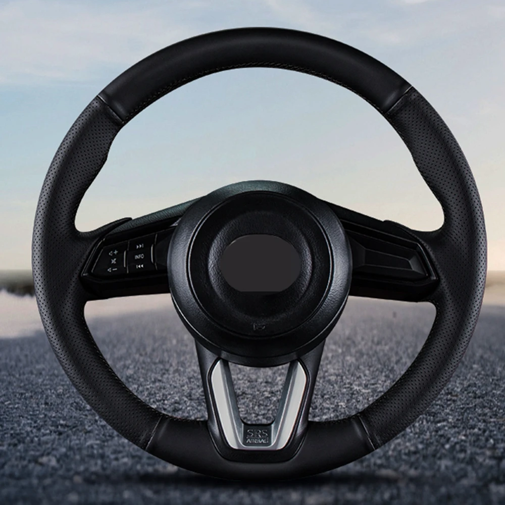 

DIY Black Faux Leather Car Steering Wheel Cover For Mazda Axela Atenza Mazda 6 CX-5 CX5 CX-4 CX4 CX-7 MX5 15in 38cm Non-slip