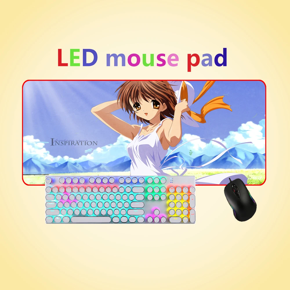 Игровой коврик для мыши FFFAS с аниме девочкой RGB большой компьютерный светодиодный