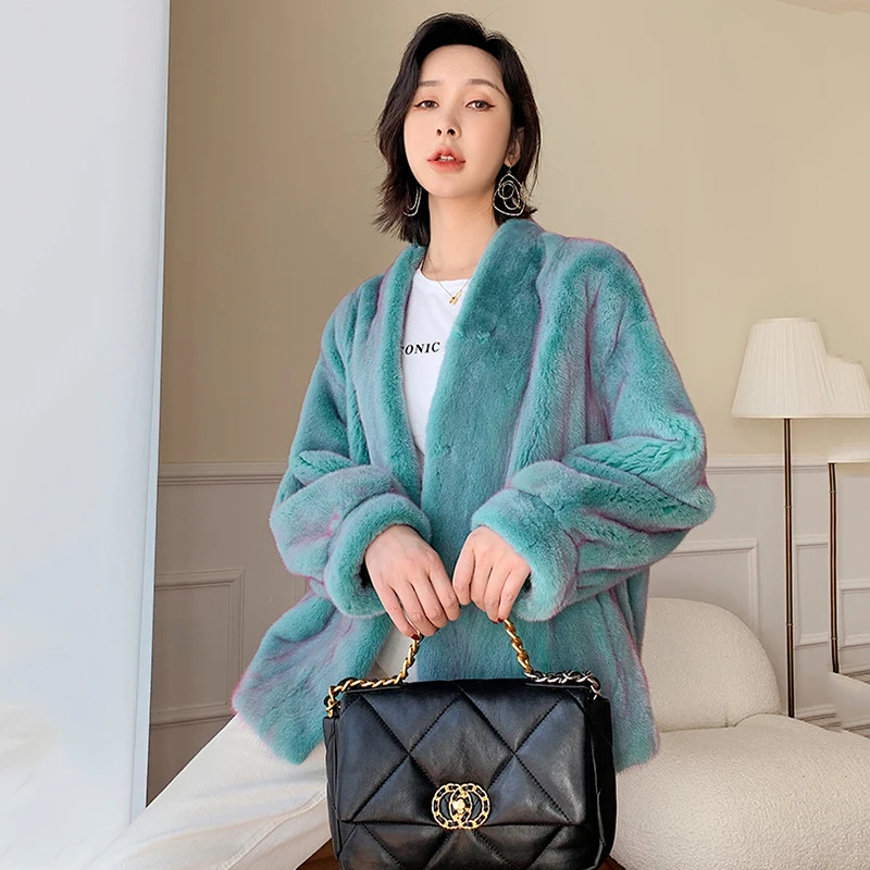 Новая зимняя импортная фиолетовая стандартная бархатная норковая шуба Ftangaiur