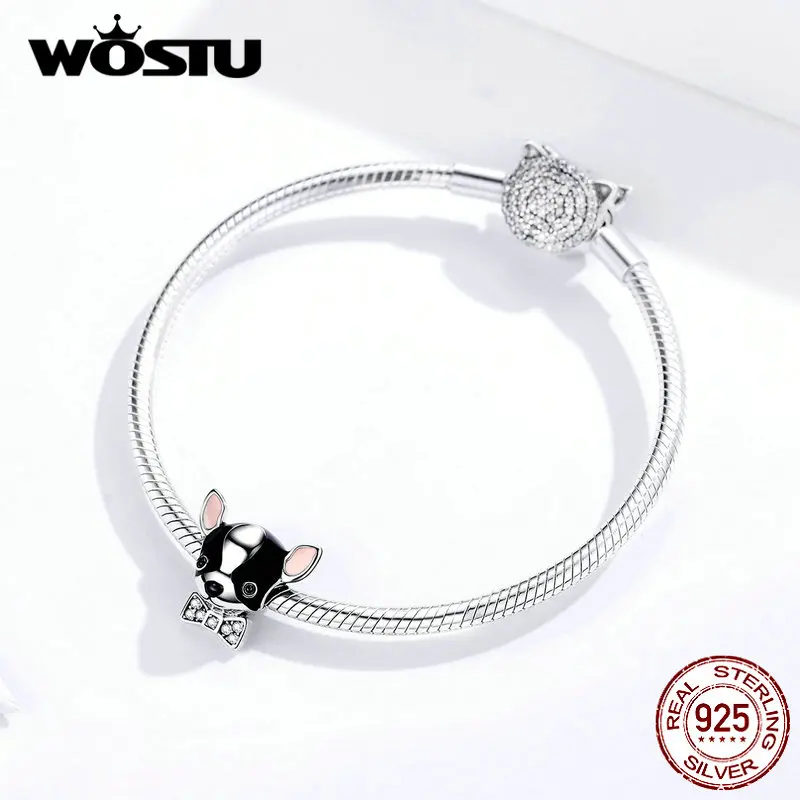 WOSTU, настоящее 925 пробы, серебро, чихуахуа, милая собака, бусины, подвески в виде животных, подходят к оригинальному браслету, серебро 925, ювелирные изделия BKC1310