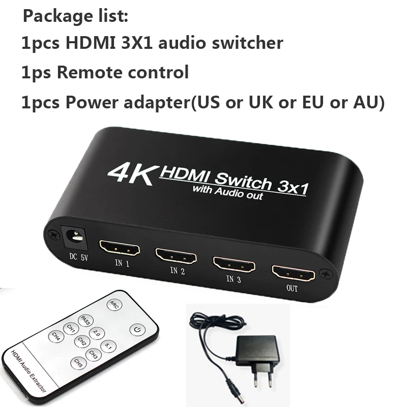 HDMI аудио экстрактор конвертер 5.1CH/2CH аудио сплиттер 4k стерео аналоговый HDMI к HDMI Оптический SPDIF адаптеры-Конвертеры - Цвет: with remote