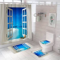 bathroom decor waterproof shower curtain set toilet seat cover non slip bath mat rug carpet polyester fabric washable