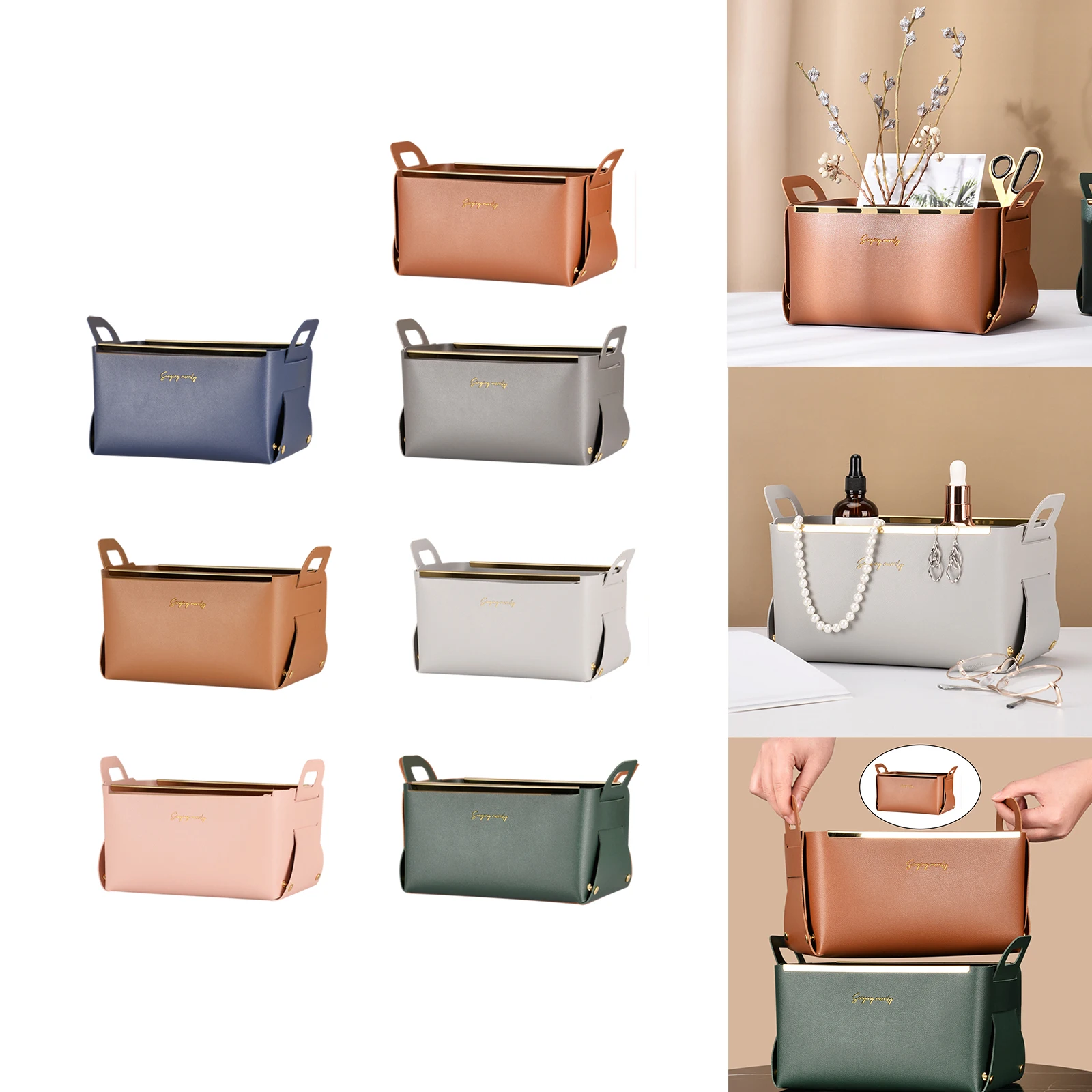 

PU Leather Valet Trinket Folding Tray Collapsible Phone Key Wallet Coin Desktop Storage Sundries Bins Accessories