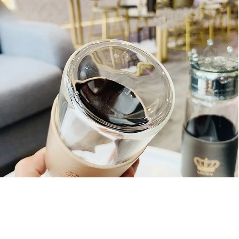 

K-STAR 300ml Creative Crown Anti-scalding Glass Water Bottle Student Lemon Juice Kettle Couple Travel Sport Flask