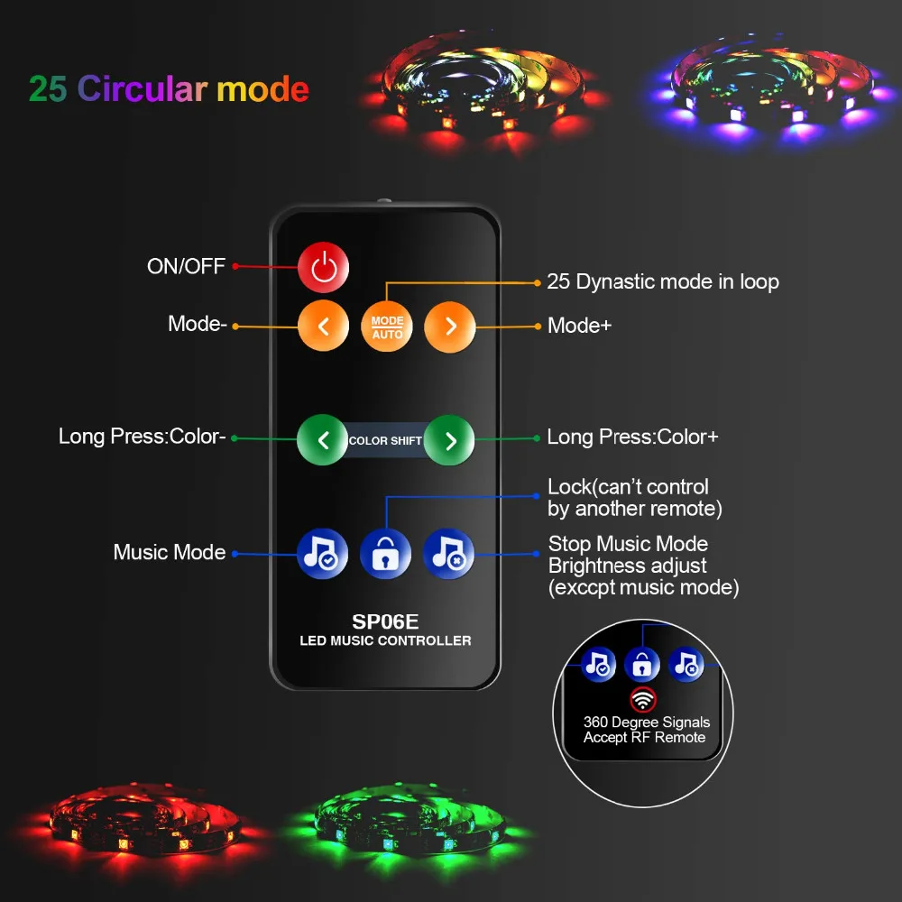 Светодиодная лента WS2812 RGB SMD5050 с пультом дистанционного управления музыкальный